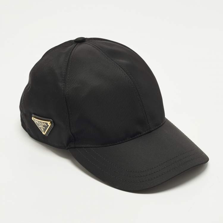 Pre Owned Prada Black Re-Nylon Triangle Logo Baseball Cap M