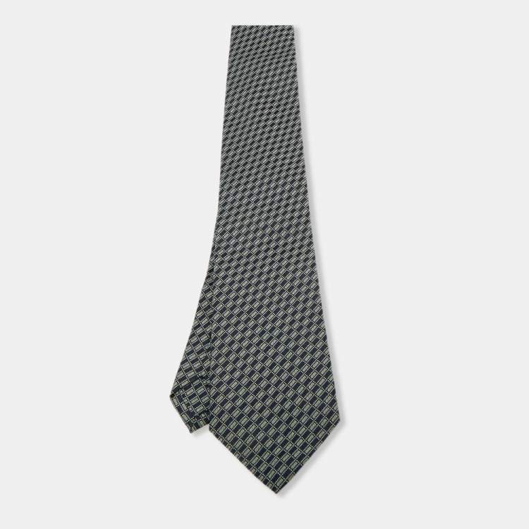 Pre Owned Prada Black Check Pattern Silk Tie
