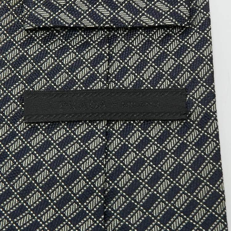 Pre Owned Prada Black Check Pattern Silk Tie