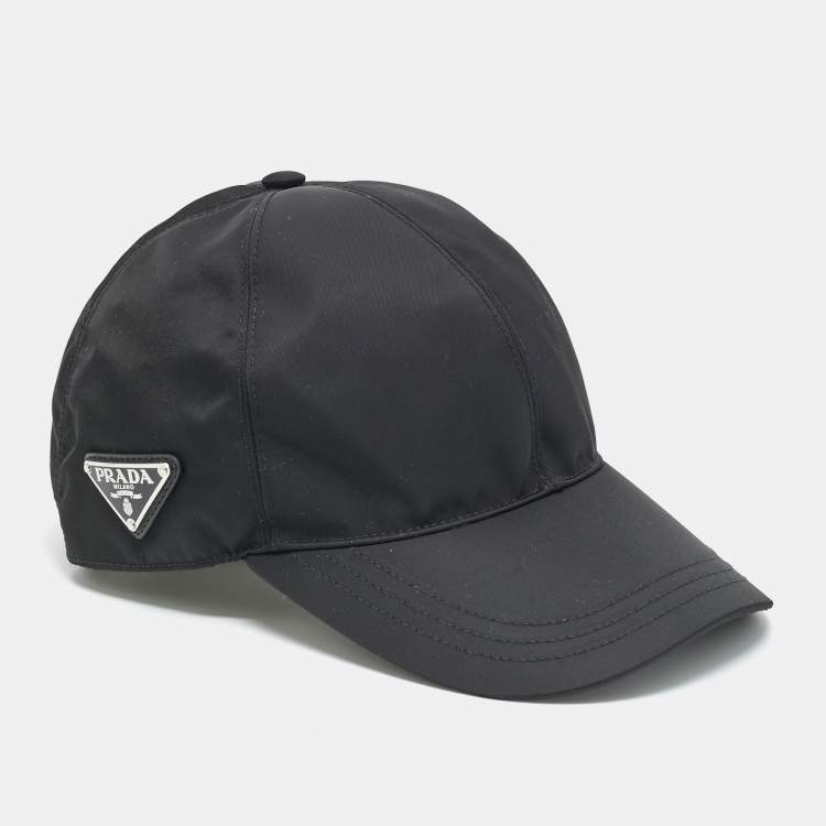 Pre Owned Prade Black Triangle Logo Re-Nylon Baseball Cap M