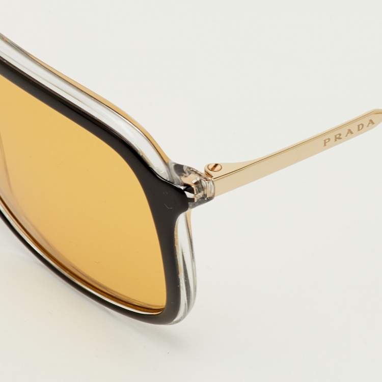 Pre Owned Prada Yellow/Black SPR 06V Frame Square Sunglasses