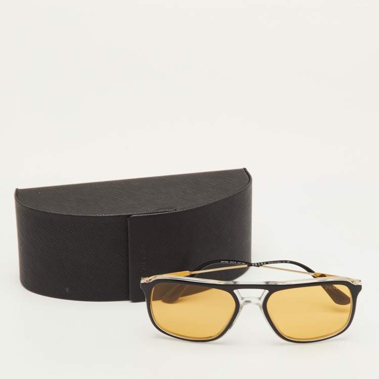 Pre Owned Prada Yellow/Black SPR 06V Frame Square Sunglasses