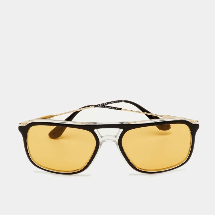 Pre Owned Prada Yellow/Black SPR 06V Frame Square Sunglasses