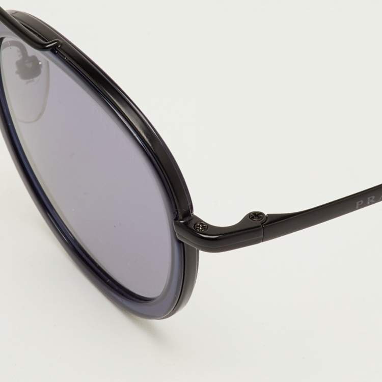 Pre Owned Prada Blue/Black SPR 56X Round Sunglasses