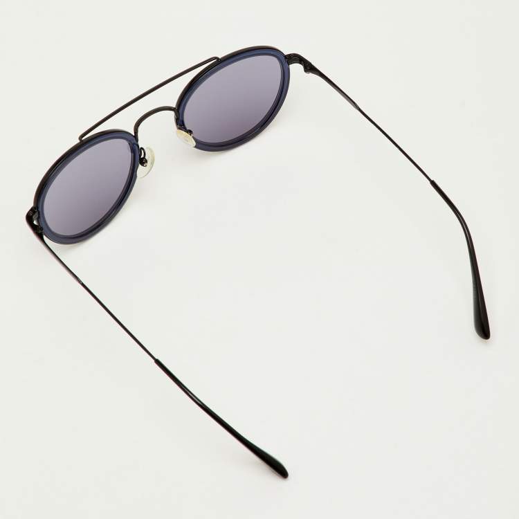 Pre Owned Prada Blue/Black SPR 56X Round Sunglasses