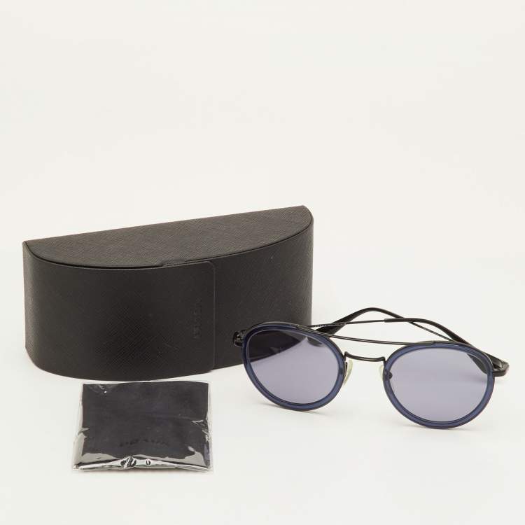 Pre Owned Prada Blue/Black SPR 56X Round Sunglasses