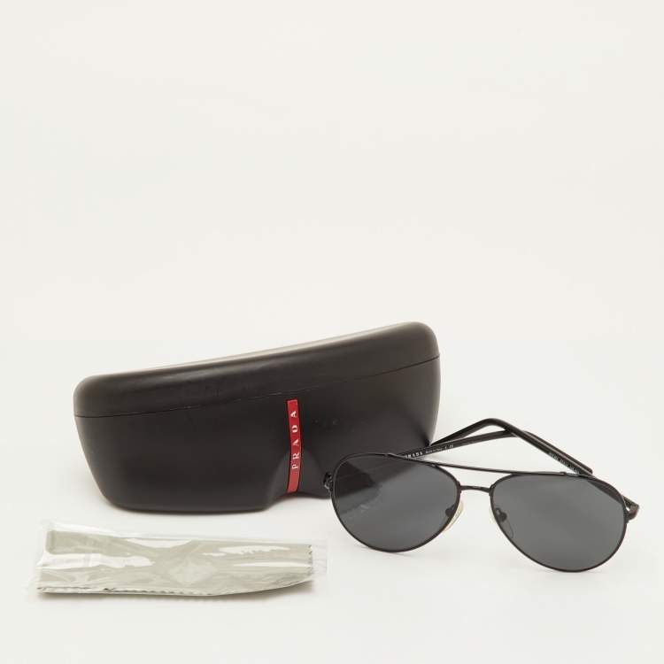 Pre Owned Prada Black SPR 66X Aviator Sunglasses