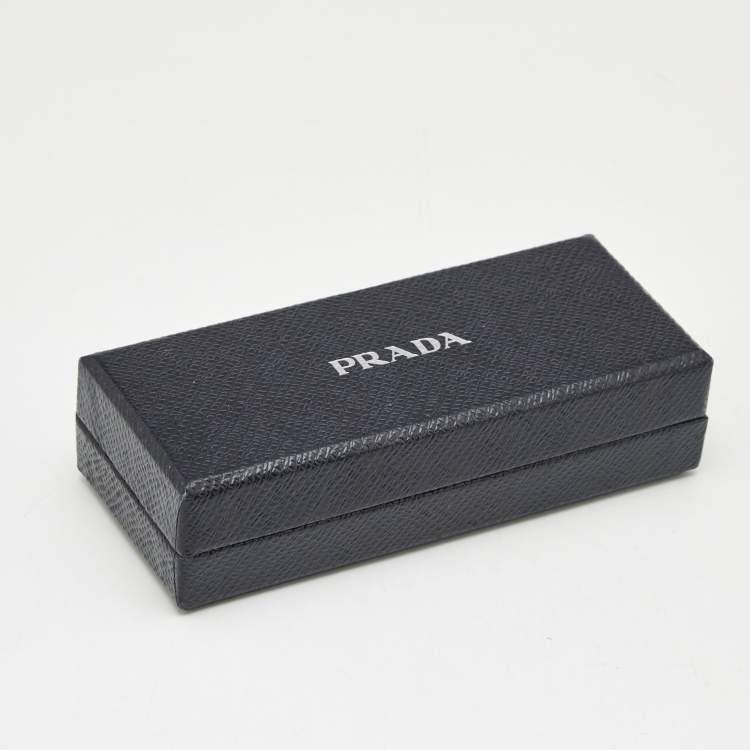 Pre Owned Prada Letters Leather Two Tone Metal Key Chain