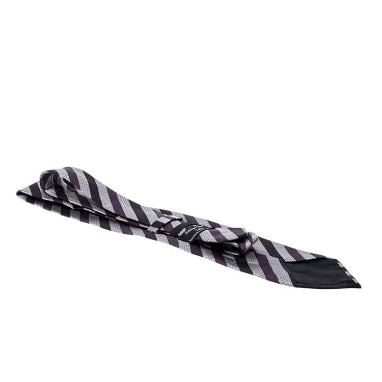 Pre Owned Holliday & Brown For Prada Purple Diagonal Striped Patterned Silk Jacquard Tie