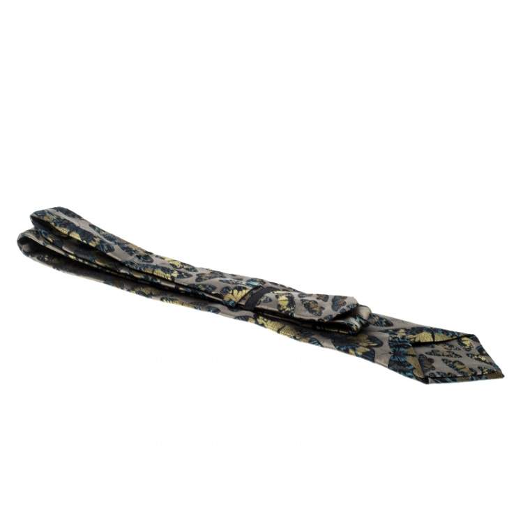 Pre Owned Prada Vintage Multicolor Butterfly Motif Silk Jacquard Traditional Tie