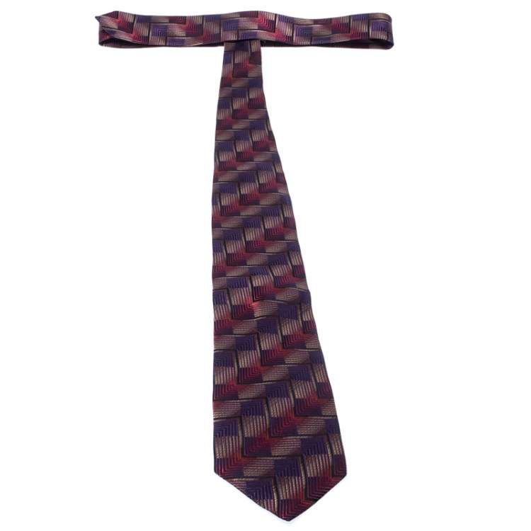 Pre Owned Prada Multicolor Geometric Pattern Silk Jacquard Classic Tie 