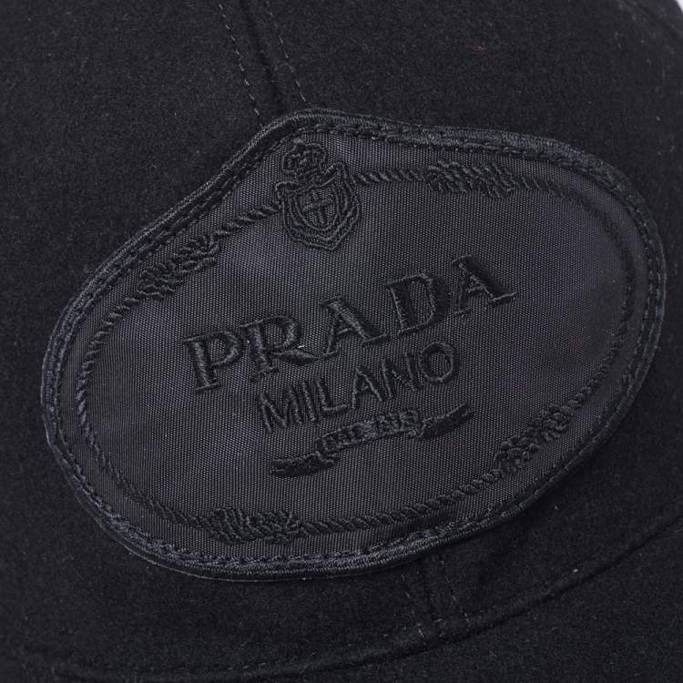 Pre Owned Prada Black Wool Logo Baseball Cap M