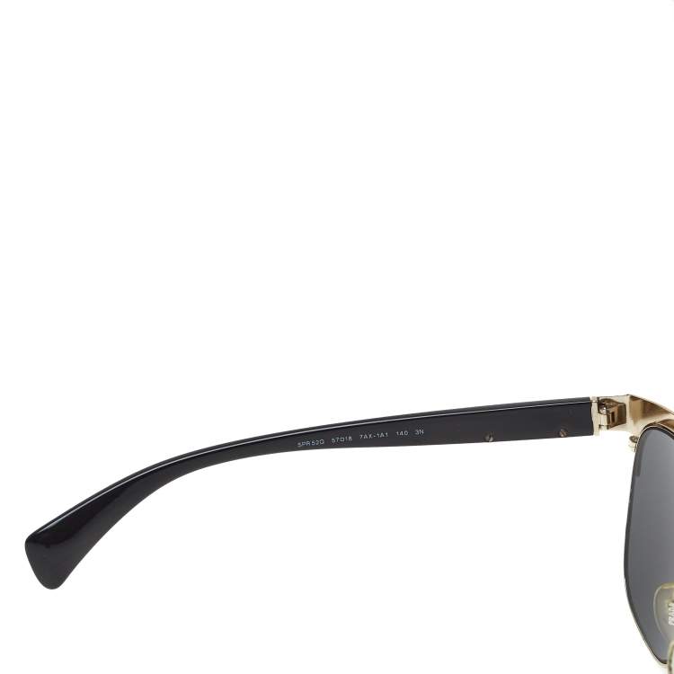 Pre Owned Prada Black/Gold SPR 52Q Square Sunglasses
