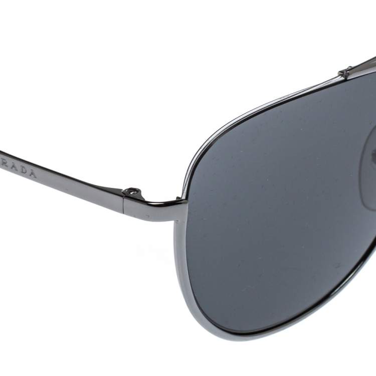 Pre Owned Prada Dark Silver Tone/ Grey SPR 50U Aviator Sunglasses