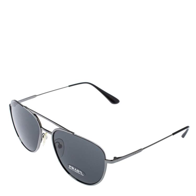 Pre Owned Prada Dark Silver Tone/ Grey SPR 50U Aviator Sunglasses