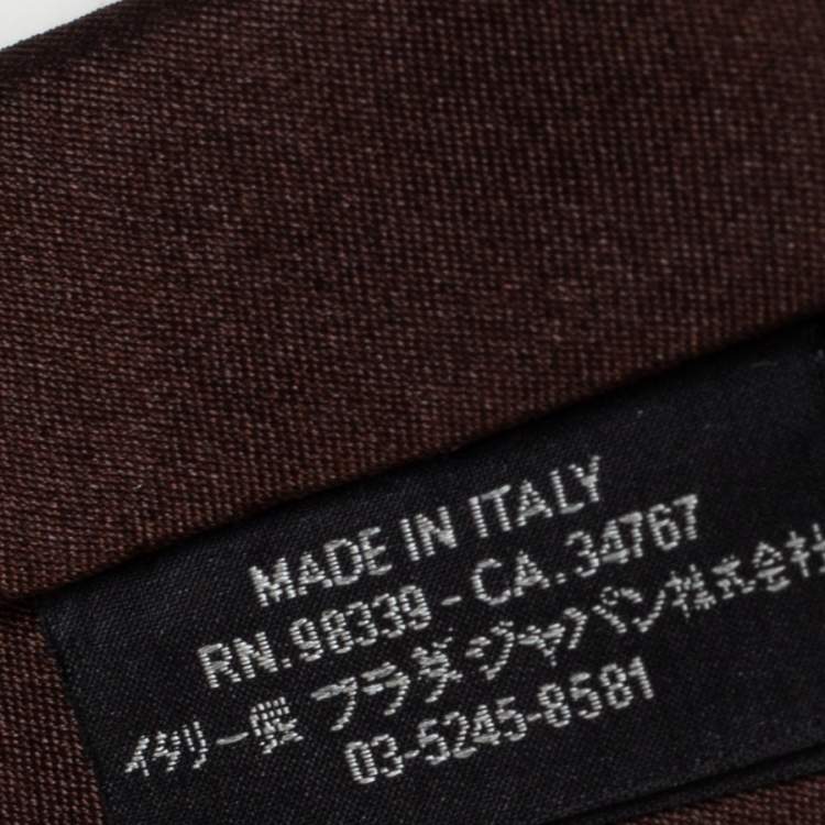Pre Owned Prada Brown Floral Detail Silk Tie