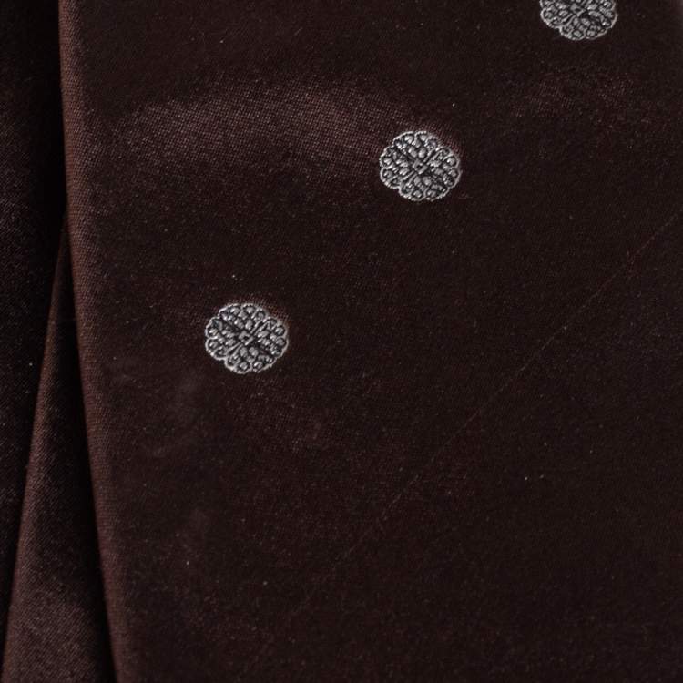 Pre Owned Prada Brown Floral Detail Silk Tie