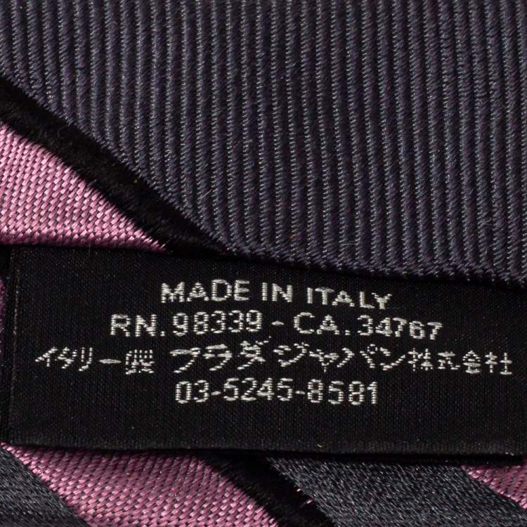 Pre Owned Prada Grey & Pink Diagonal Striped Silk Tie 