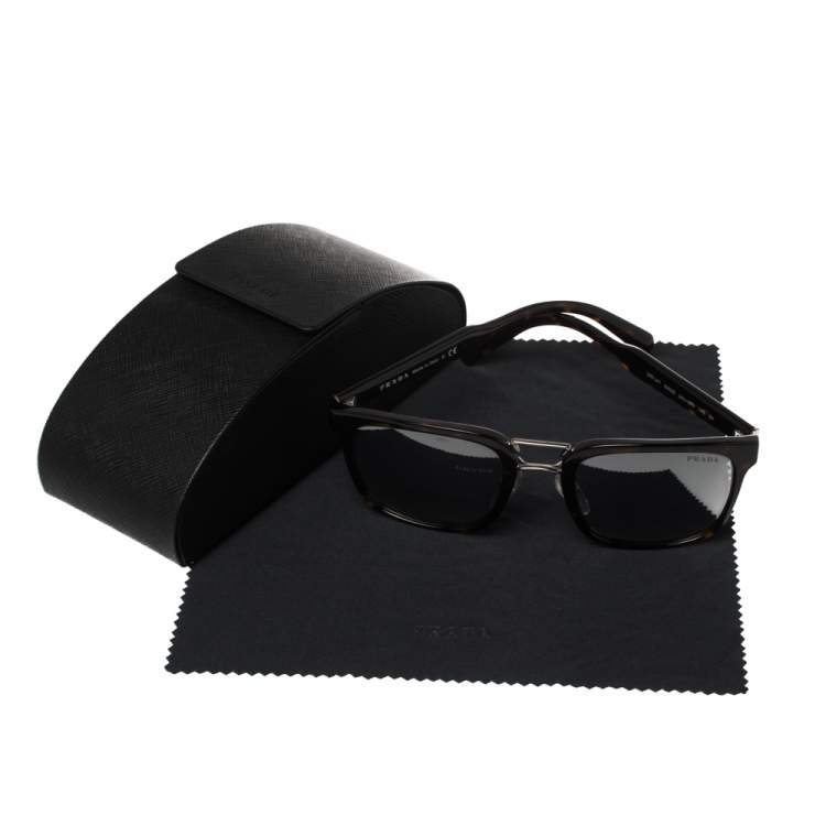 Pre Owned Prada Brown Tortoise SPR 14T Square Sunglasses