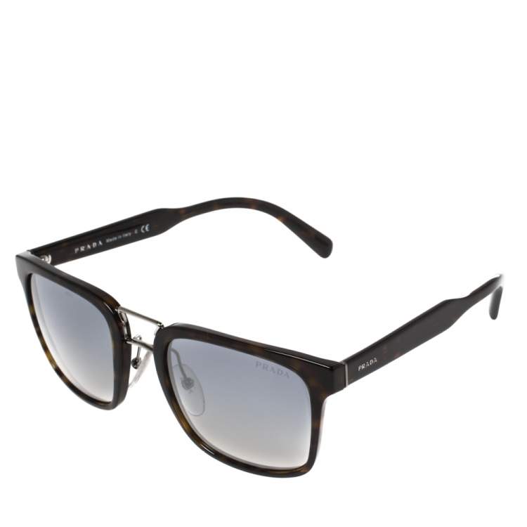 Pre Owned Prada Brown Tortoise SPR 14T Square Sunglasses