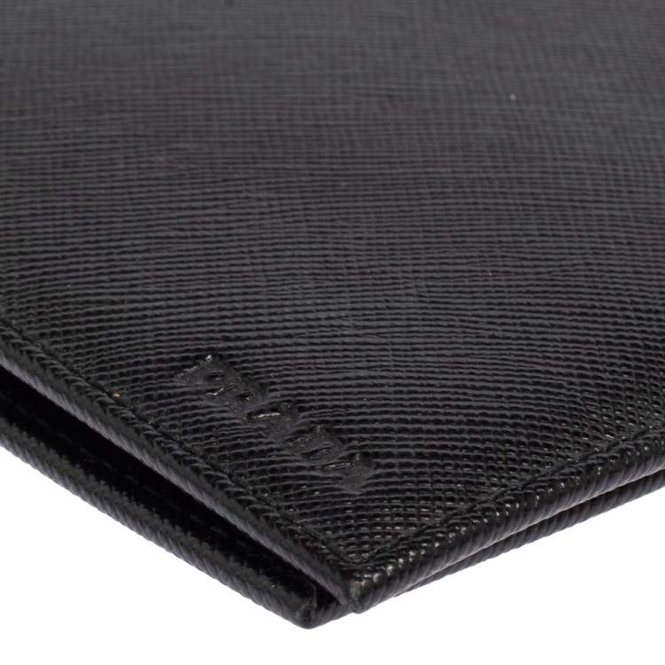 Pre Owned Prada Black Saffiano Lux Leather Passport Holder