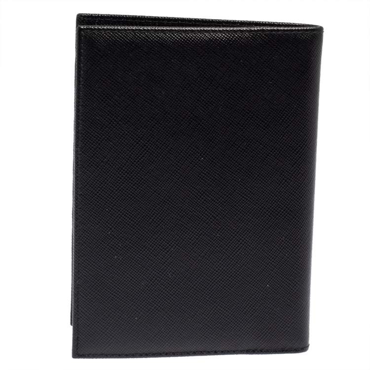 Pre Owned Prada Black Saffiano Lux Leather Passport Holder