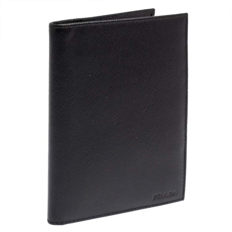 Pre Owned Prada Black Saffiano Lux Leather Passport Holder