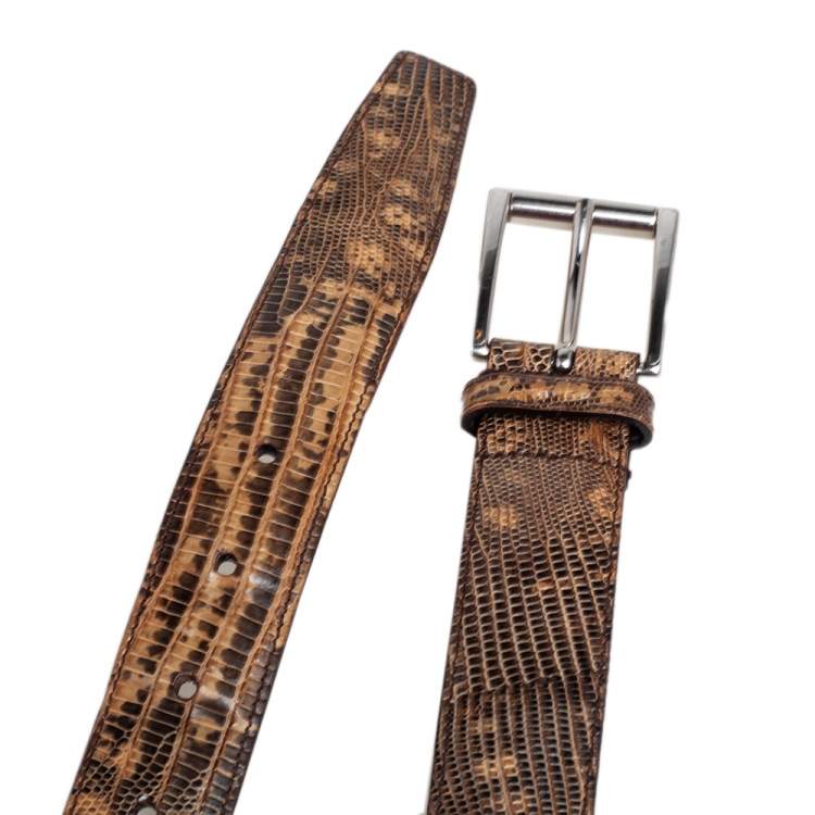 Pre Owned Prada Beige/Brown Lizard Buckle Belt 90 CM