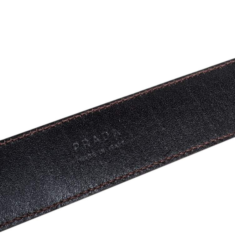 Pre Owned Prada Beige/Brown Lizard Buckle Belt 90 CM