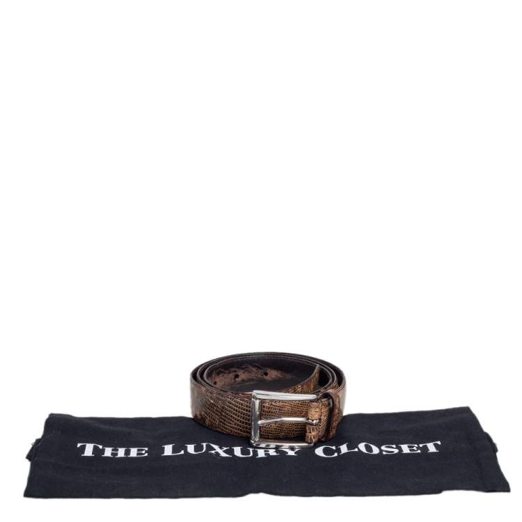 Pre Owned Prada Beige/Brown Lizard Buckle Belt 90 CM