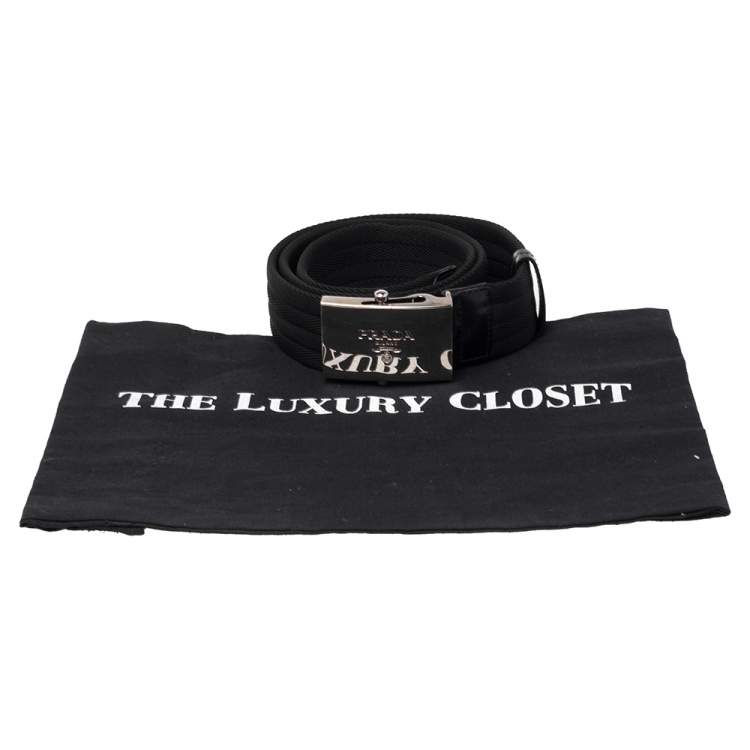Pre Owned Prada Black Nylon and Leather Buckle Belt 95 CM