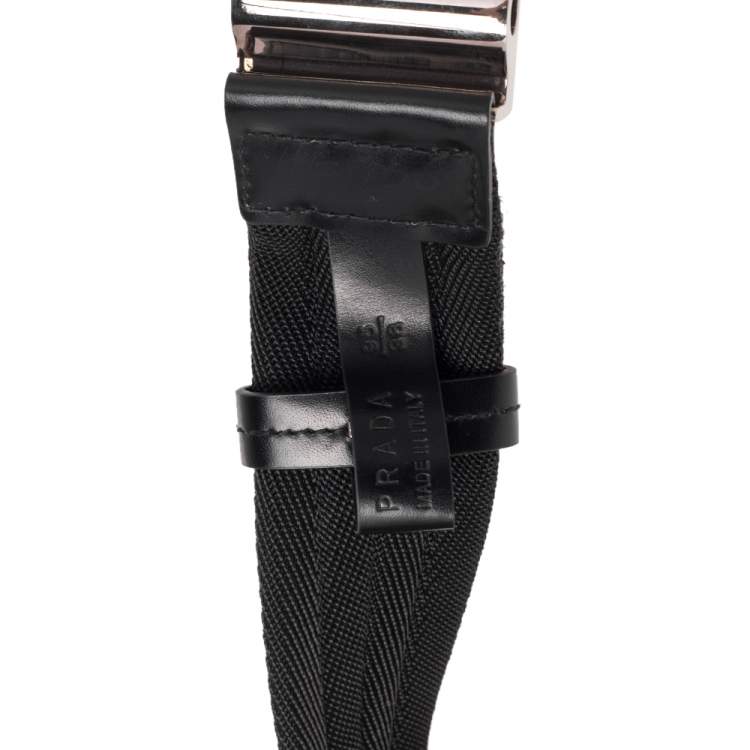 Pre Owned Prada Black Nylon and Leather Buckle Belt 95 CM