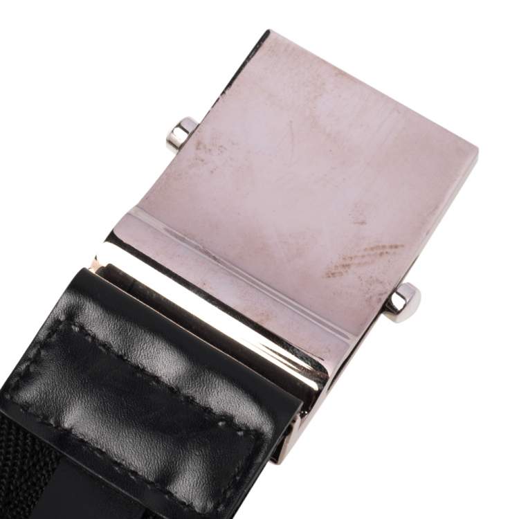 Pre Owned Prada Black Nylon and Leather Buckle Belt 95 CM
