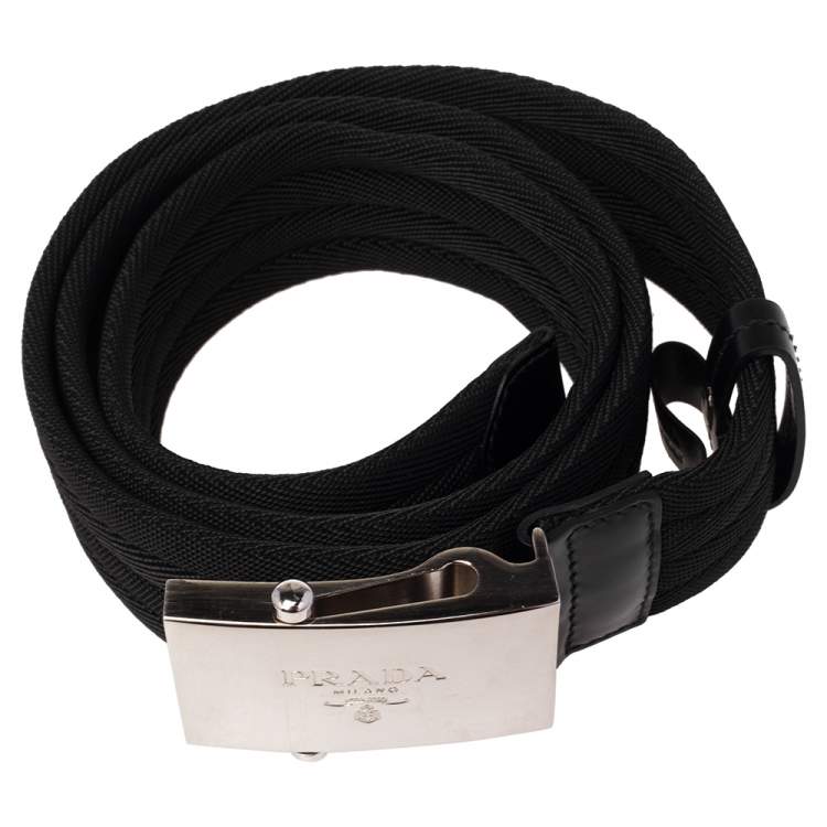 Pre Owned Prada Black Nylon and Leather Buckle Belt 95 CM