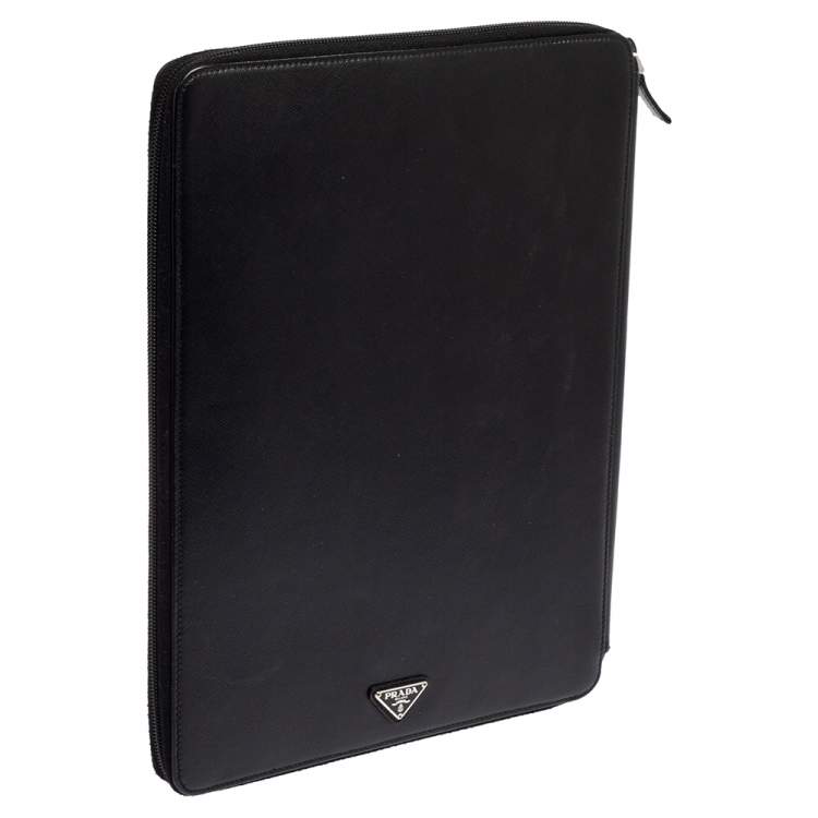 Pre Owned Prada Black Saffiano Leather Document Holder
