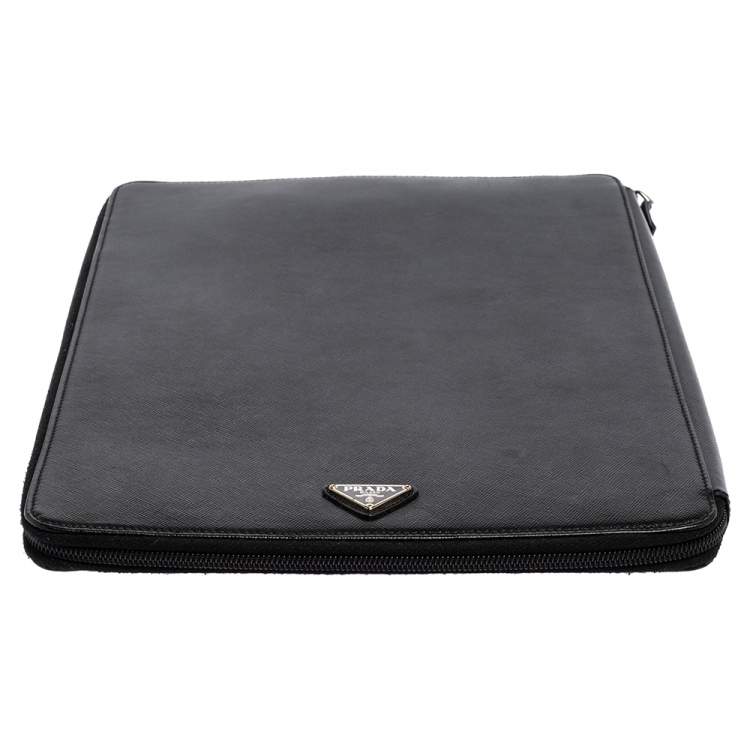 Pre Owned Prada Black Saffiano Leather Document Holder