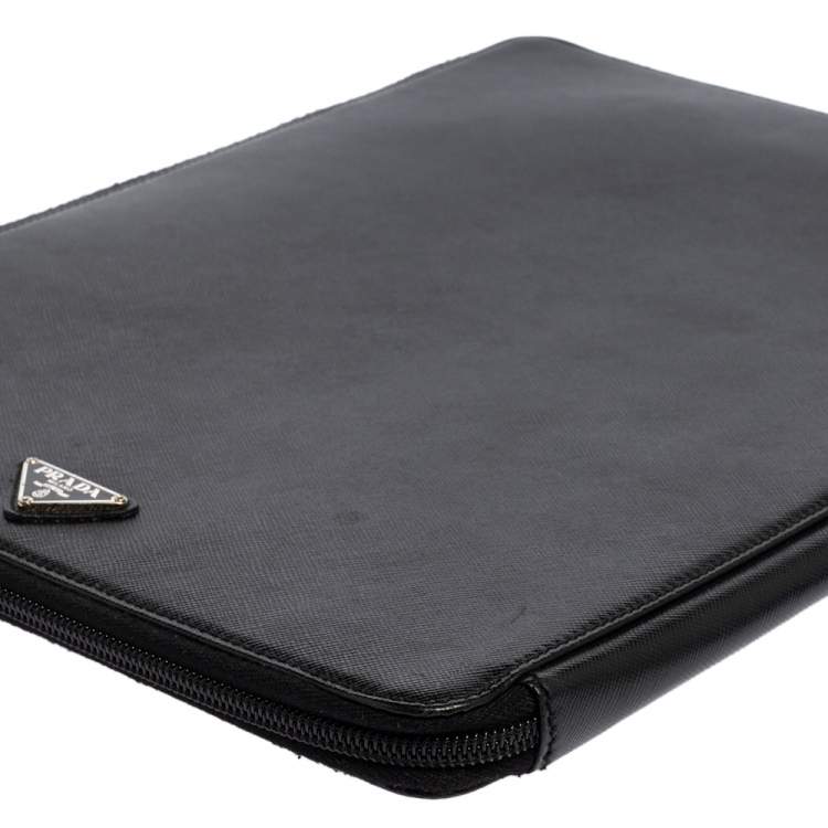 Pre Owned Prada Black Saffiano Leather Document Holder