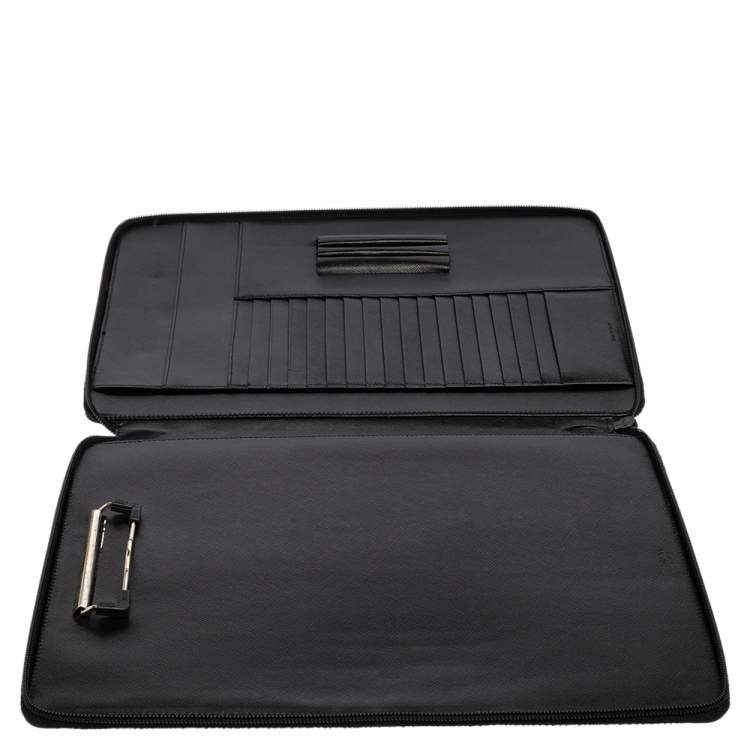 Pre Owned Prada Black Saffiano Leather Document Holder