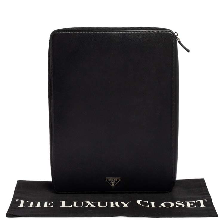 Pre Owned Prada Black Saffiano Leather Document Holder