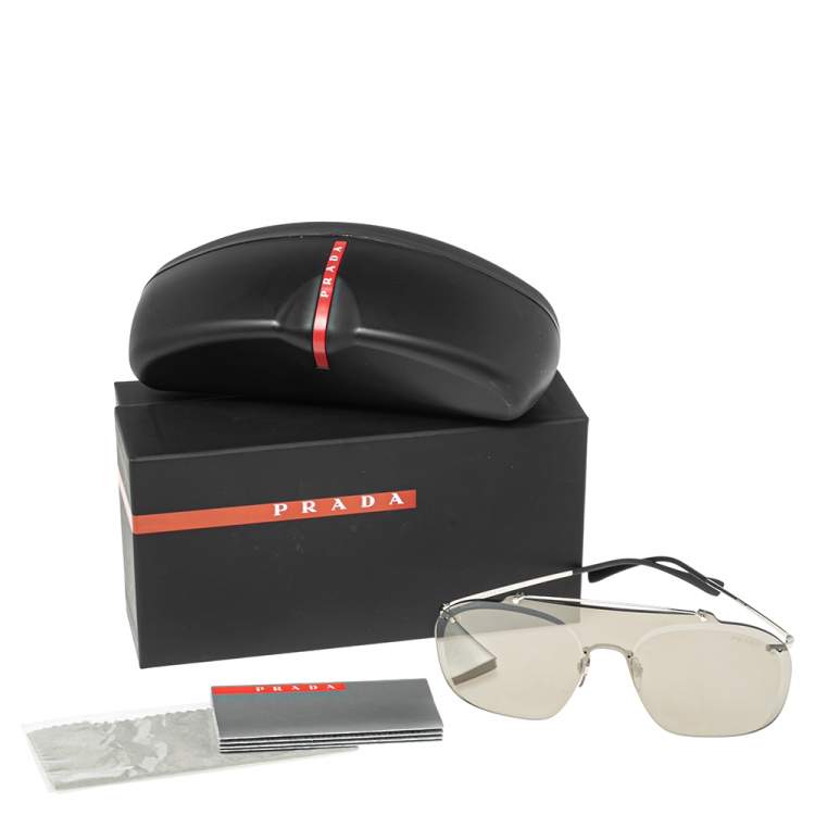 Pre Owned Prada Linea Rossa Silver/Black SPS51T Constellation Sport Shield Sunglasses 