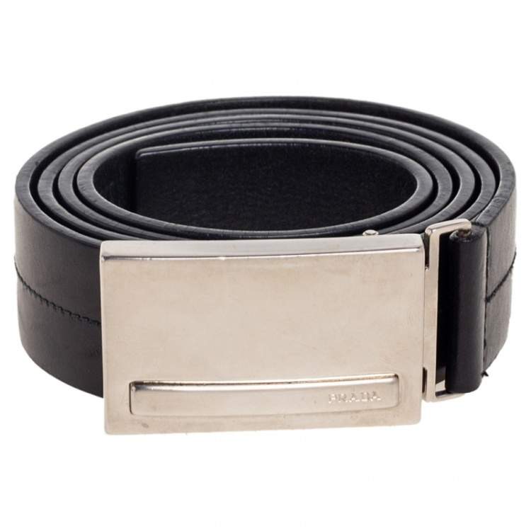 Pre Owned Prada Black Leather Buckle Belt 100 CM