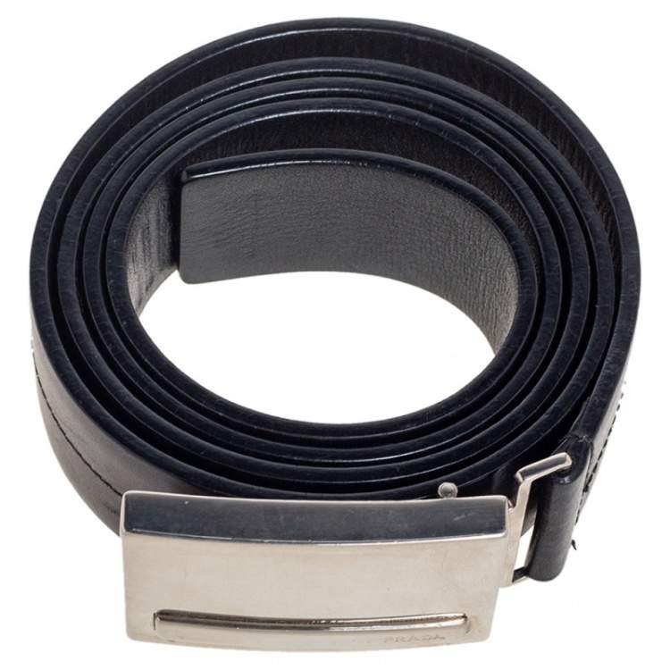 Pre Owned Prada Black Leather Buckle Belt 100 CM