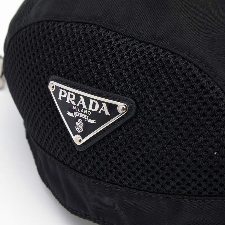 Pre Owned Prada Black Mesh-Panel Nylon Baseball Cap L