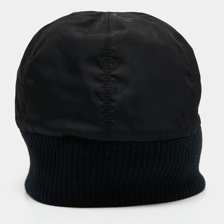 Pre Owned Prada Black Nylon Rib Knit Detail Beanie XL