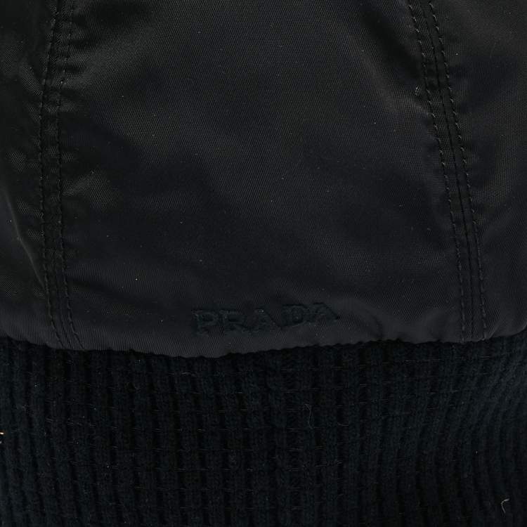 Pre Owned Prada Black Nylon Rib Knit Detail Beanie XL