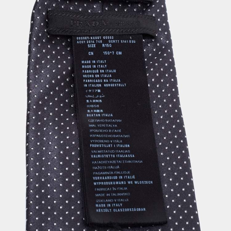Pre Owned Prada Grey Polka Dot Silk Jacquard Tie