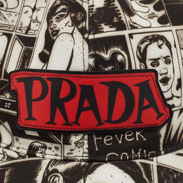 Pre Owned Prada Monochrome Cotton Comic Print Cap S