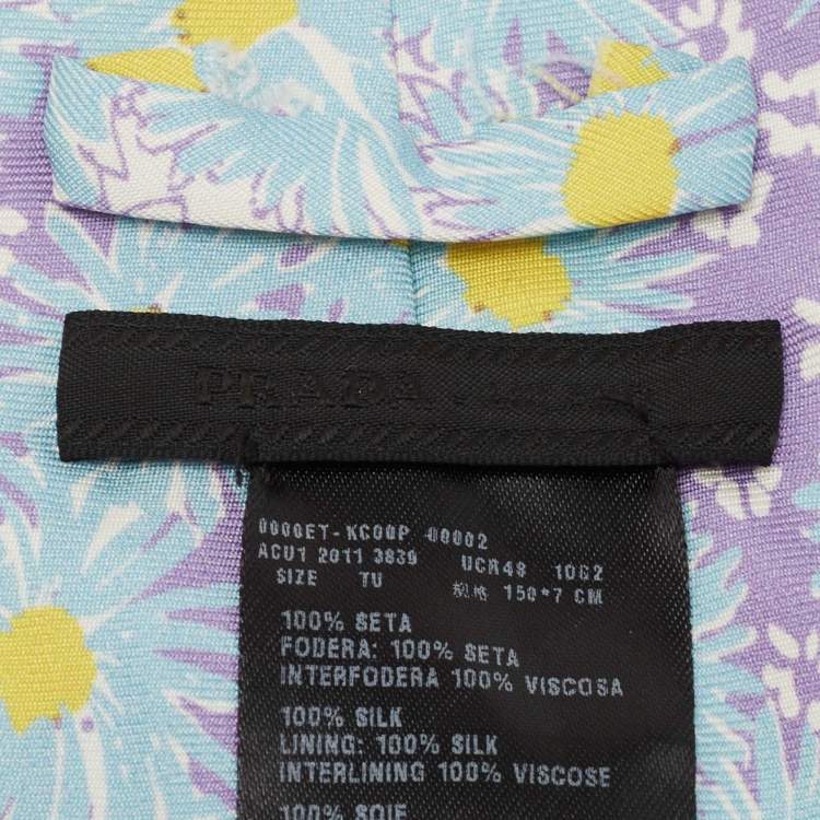 Pre Owned Prada Blue Floral Printed Silk Tie