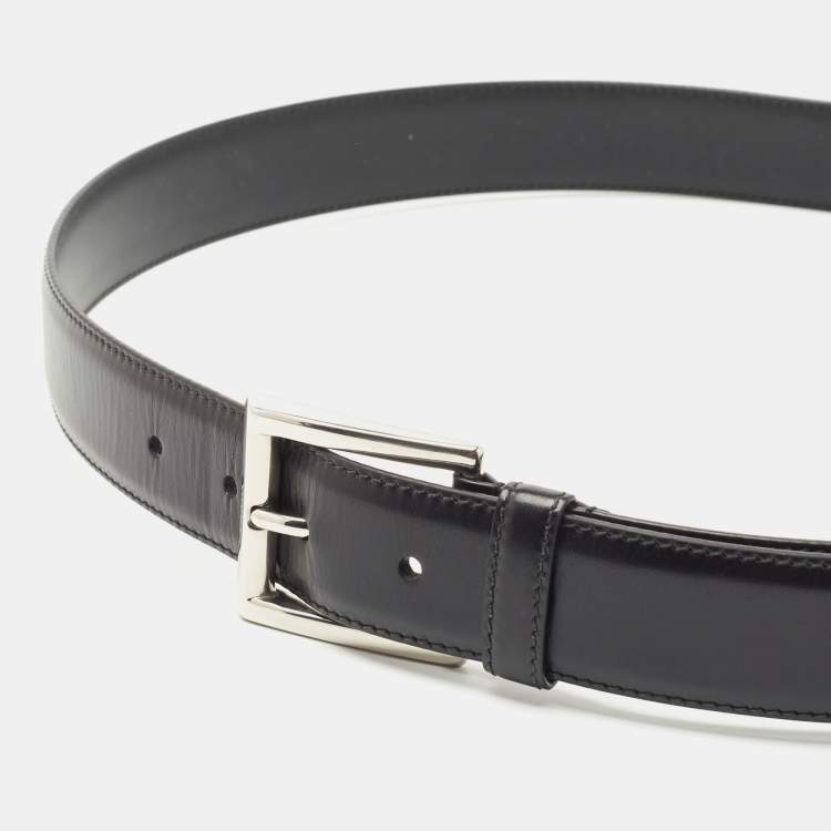 Pre Owned Prada Black Leather Buckle Belt 95CM