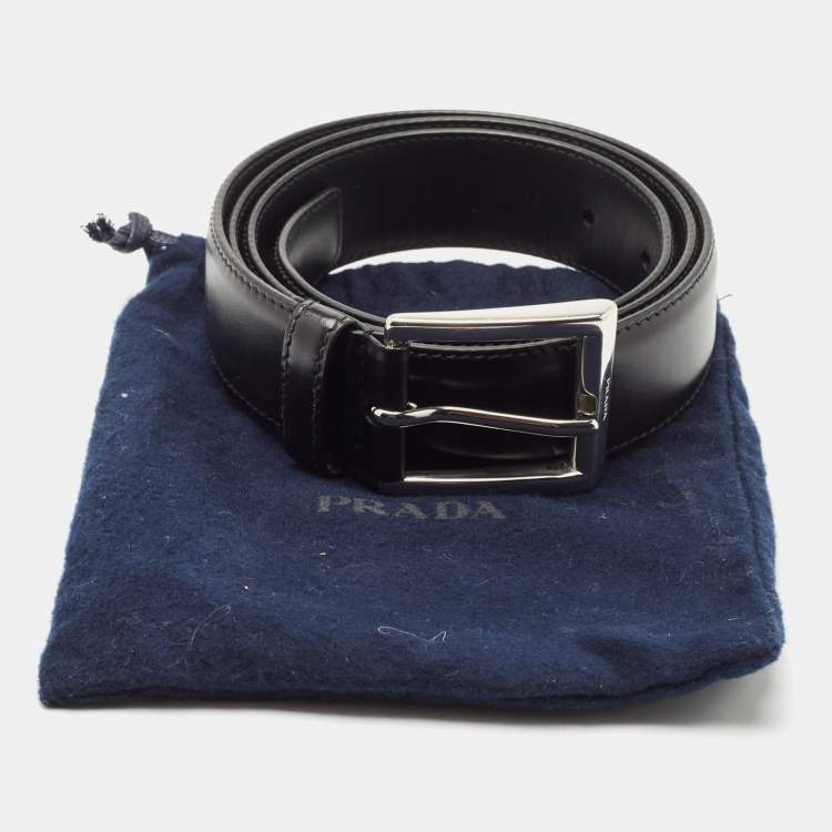 Pre Owned Prada Black Leather Buckle Belt 95CM